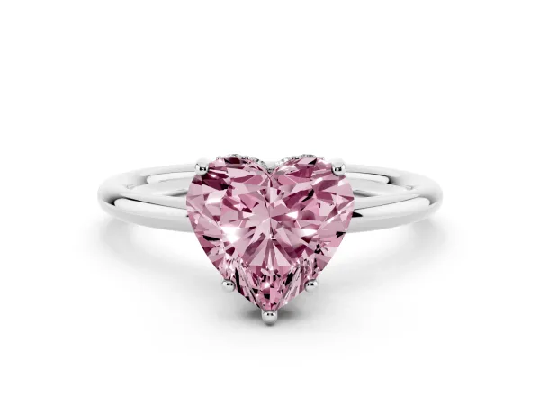 Fancy Pink Heart Cut Solitaire Diamond Ring with a Classic Band and Four-Prong Setting White gold