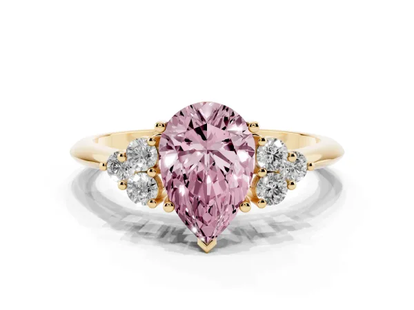 Fancy Pink Pear Cut Cut Diamond Cluster Ring with Solitaire Band and Four-Prong Setting Yellow gold