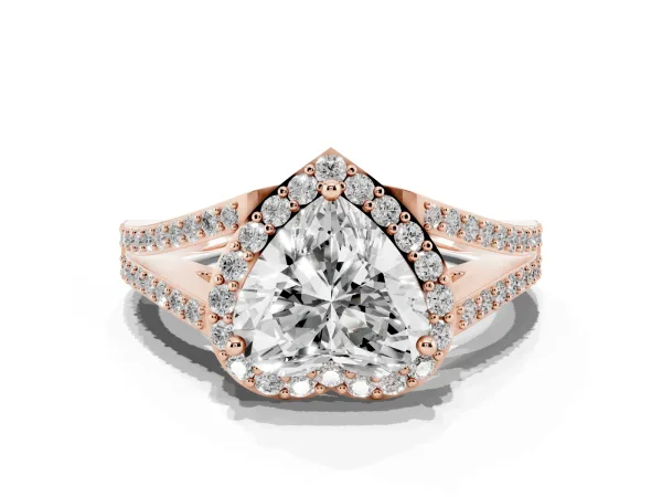 Heart Cut Halo Split Shank Diamond Ring with Prong Setting Rose gold