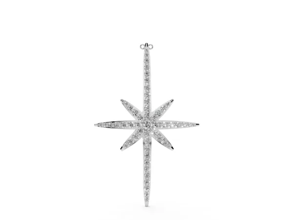 Pavé Round Diamond Starburst Pendant with Prong Setting White gold