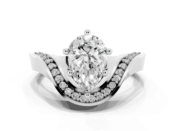 Pear Cut Solitaire Diamond Engagement Ring with Pave Band and Four-Prong Setting White gold