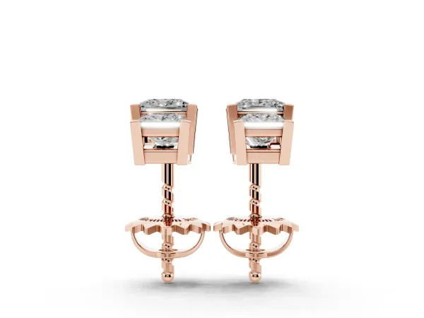 Three-Stone Princess Cut Channel Set Earrings with Bar Prong Setting Rose gold