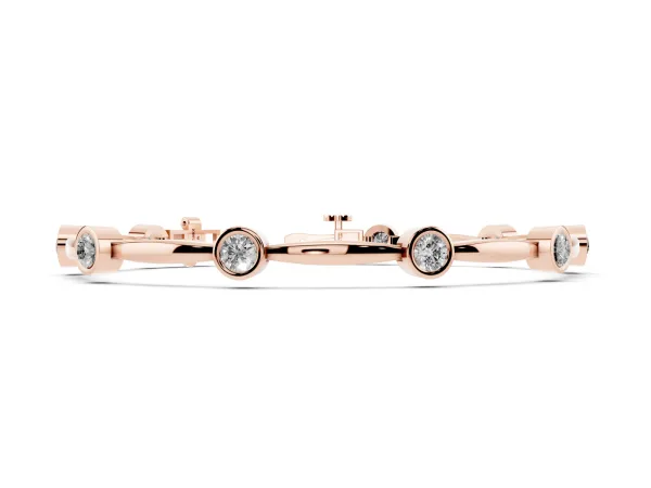 Bezel Set Round Diamond Link Bracelet with Box Clasp Rose gold
