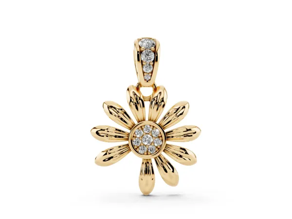 Round Diamond Daisy Flower Pendant with Diamond Accents Yellow gold