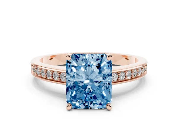 Fancy Blue Radiant Cut Solitaire Pavé Band Prong Setting Ring Rose gold
