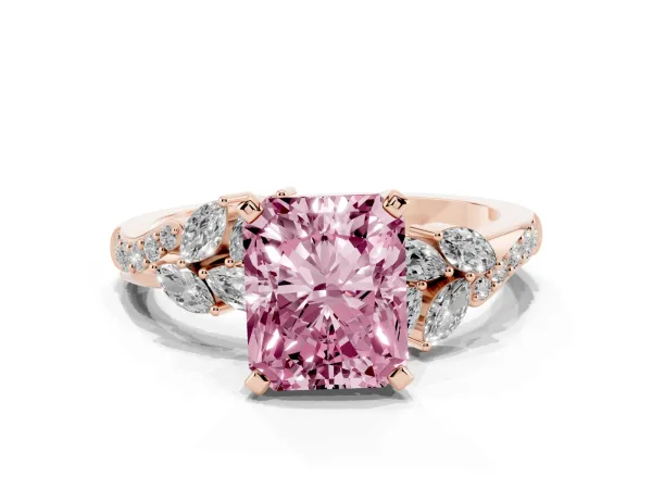 Fancy Pink Radiant Cut Solitaire Marquise Twist Band with Six-Prong Setting Rose gold