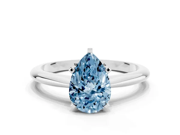 Fancy Blue Pear Cut Cut Solitaire Ring with Four-Prong Setting on a Classic Band White gold