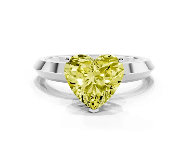 Fancy Yellow Heart Cut Cut Solitaire Engagement Ring with Flat Band and Four-Prong Setting Platinum