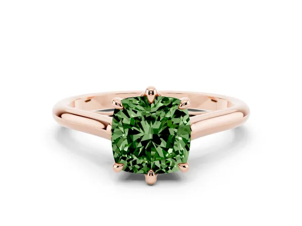 Fancy Green Cushion Cut Solitaire Engagement Ring with Six-Prong Setting and Classic Band Rose gold