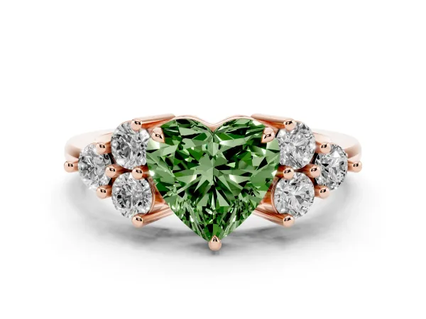 Fancy Green Heart Cut Brilliant Diamond Cluster Accent Solitaire Ring with Prong Setting Rose gold