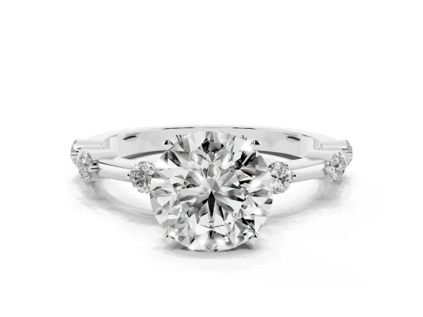 Round Cut Solitaire Diamond Ring with Bezel Set Side Stones and Prong Setting Platinum