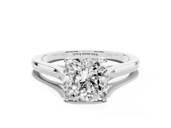Cushion Cut Solitaire Heart Prong Engagement Ring with Tapered Band White gold