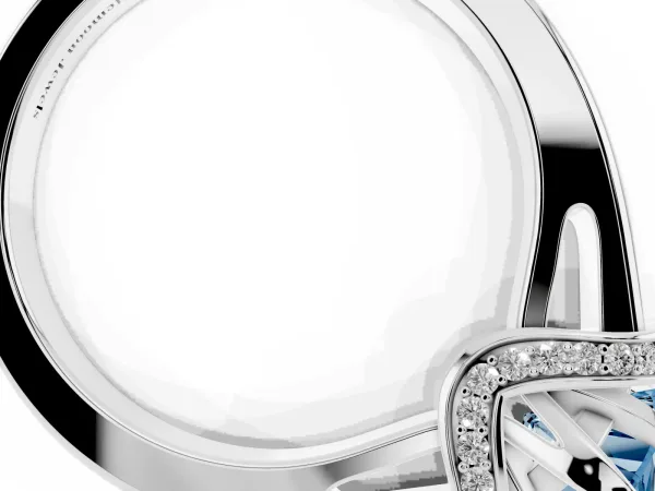 Fancy Blue Heart Cut Solitaire Diamond Ring with Pave Band and Six-Prong Setting White gold