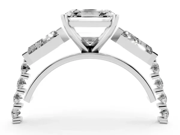 Asscher Cut Diamond Engagement Ring with Baguette Side Stones and Channel Set Band Platinum