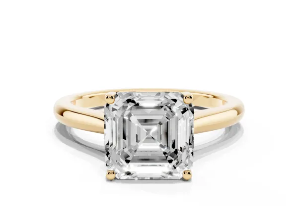 Asscher Cut Cut Solitaire Ring with Cathedral Band and Four-Prong Setting Yellow gold