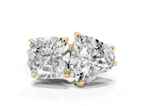 Cushion and Heart Toi Moi Ring with Prong Setting and Plain Band Yellow gold
