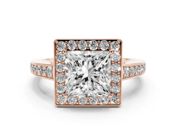 Princess Cut Halo Pavé Diamond Engagement Ring with Bezel Setting Rose gold