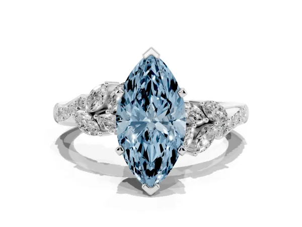 Fancy Blue Marquise Cut Solitaire Marquise Twist Band with Six-Prong Setting Platinum