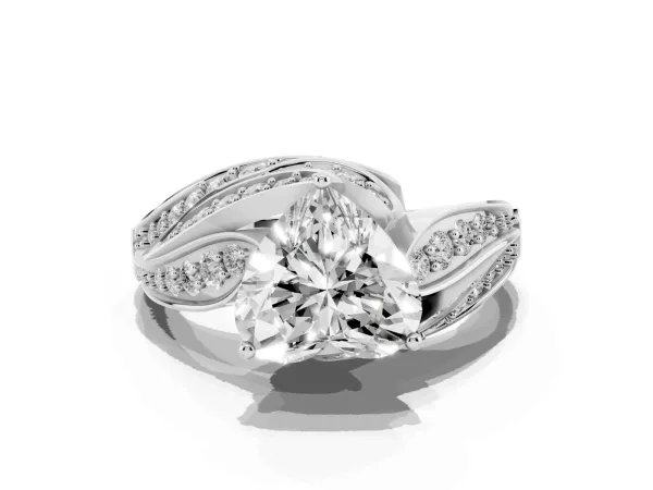 Heart Cut Diamond Solitaire Ring with Prong Setting and Twisted Pavé Band White gold