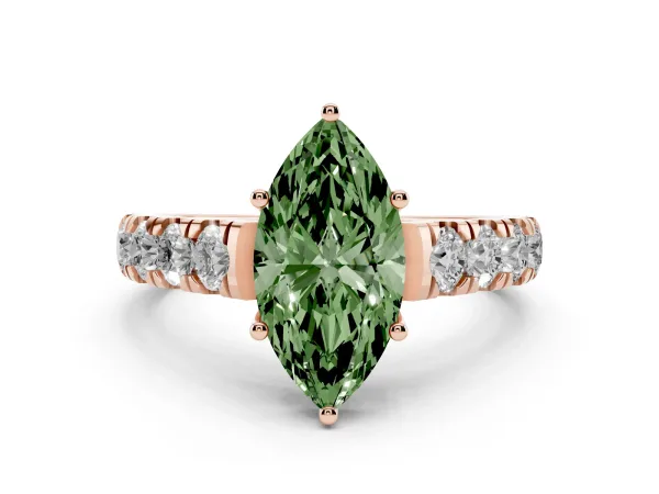 Fancy Green Marquise Cut Cut Diamond Solitaire Ring with Micro Pave Band and Prong Setting Rose gold