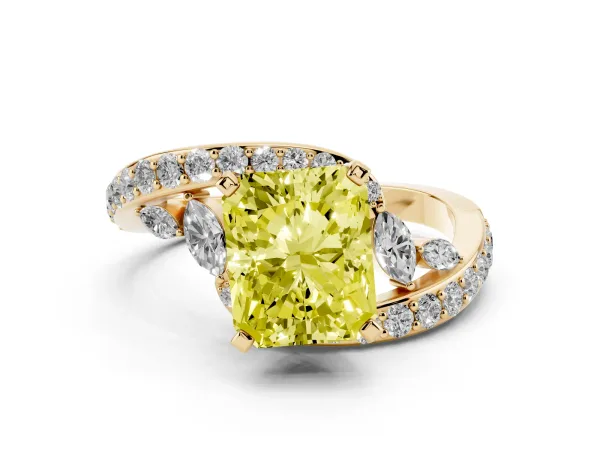 Fancy Yellow Radiant Cut Solitaire with Pavé Twist Band and Four-Prong Setting Yellow gold