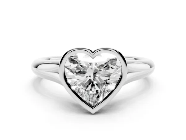 Bezel Set Heart Cut Solitaire Diamond Ring with Smooth Band White gold