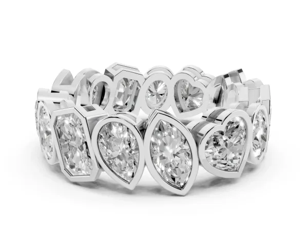 Mixed Shape Diamond Bezel Set Eternity Wedding Band White gold