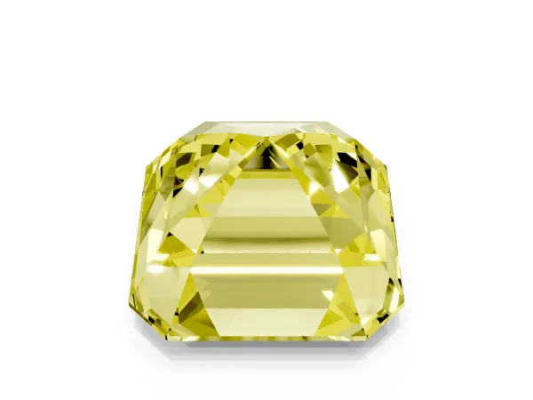 Fancy Yellow Asscher Cut Halo Diamond Ring with Milgrain Edge and Round Prong Setting White gold