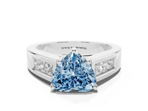 Fancy Blue Heart Cut Cut Channel Set Solitaire Ring with Four-Prong Setting Platinum