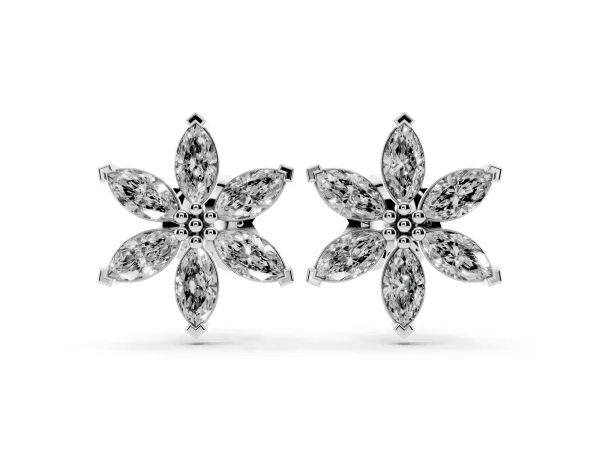 Marquise Diamond Sunflower Stud Earrings Platinum