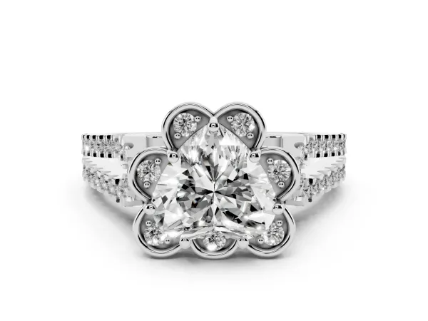 Heart Cut Halo Diamond Floral Split Shank Engagement Ring Platinum