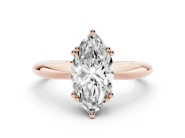 Marquise Cut Cut Solitaire Engagement Ring with Tapered Band and Four-Prong Setting Rose gold