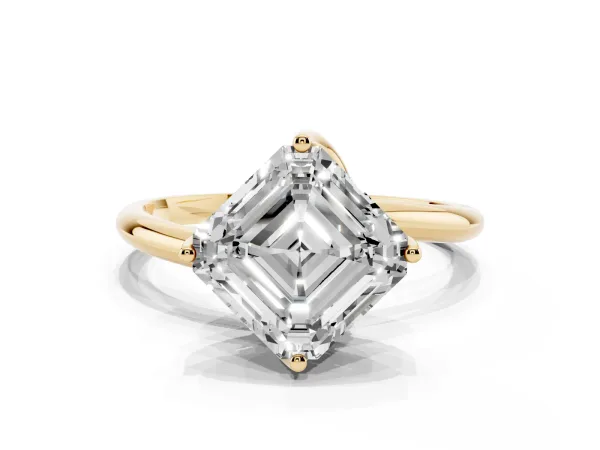 Asscher Cut Diamond Solitaire Engagement Ring with Four-Prong Setting and Classic Band Yellow gold