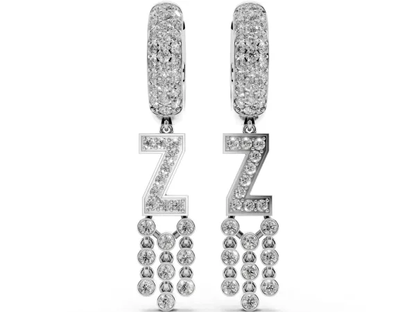 Round Diamond Initial Z Huggie Hoop Earrings Silver