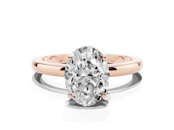 Oval Cut Solitaire Diamond Ring with Prong Setting and Plain Band Rose gold