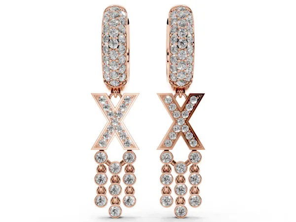 Round Diamond Initial X Huggie Hoop Earrings Rose gold
