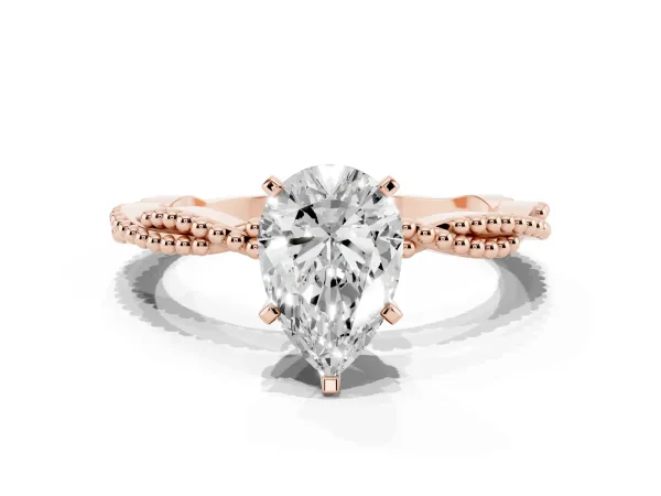 Pear Cut Solitaire Twisted Band with Bead Prong Setting Rose gold