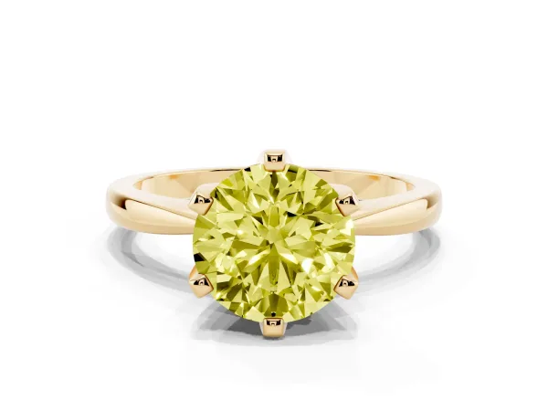 Fancy Yellow Round Cut Solitaire Engagement Ring with Six-Prong Setting and Tapered Band Yellow gold
