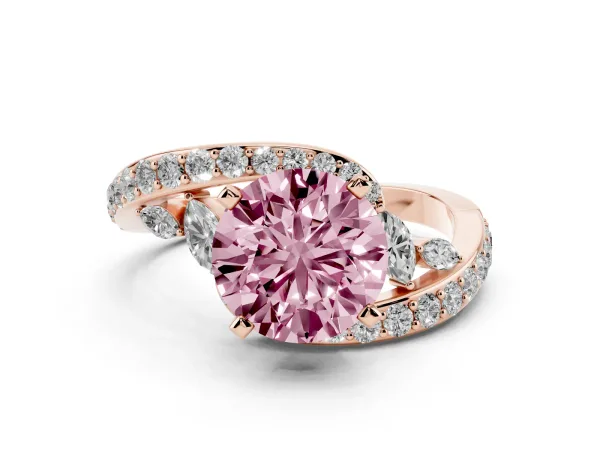 Fancy Pink Round Cut Solitaire with Pavé Twist Band and Four-Prong Setting Rose gold