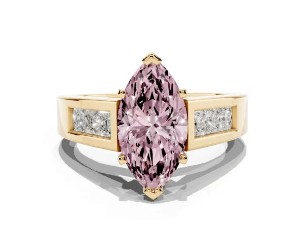 Fancy Pink Marquise Cut Cut Channel Set Solitaire Ring with Four-Prong Setting Yellow gold