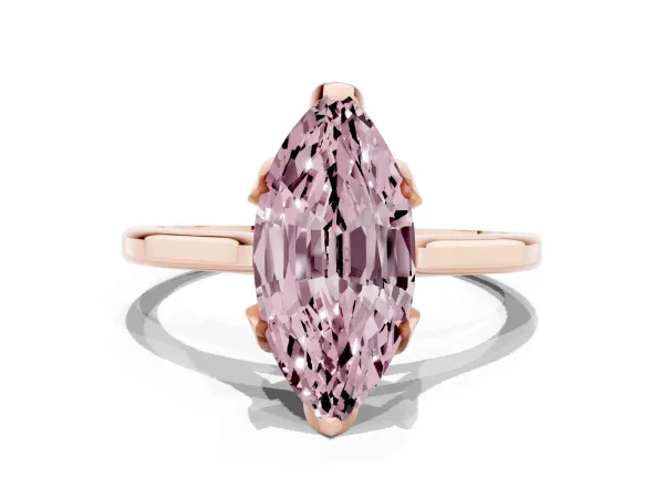 Fancy Pink Marquise Cut Diamond Solitaire Ring with Flower Prong Setting and Classic Band Rose gold