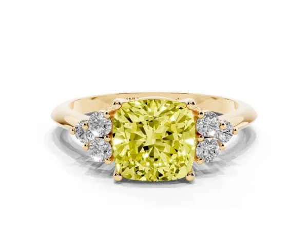 Fancy Yellow Cushion Cut Cut Diamond Cluster Ring with Solitaire Band and Four-Prong Setting Yellow gold