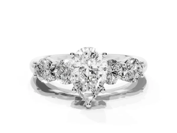 Pear Cut Cut Five-Stone Prong Set Diamond Ring with Classic Band White gold