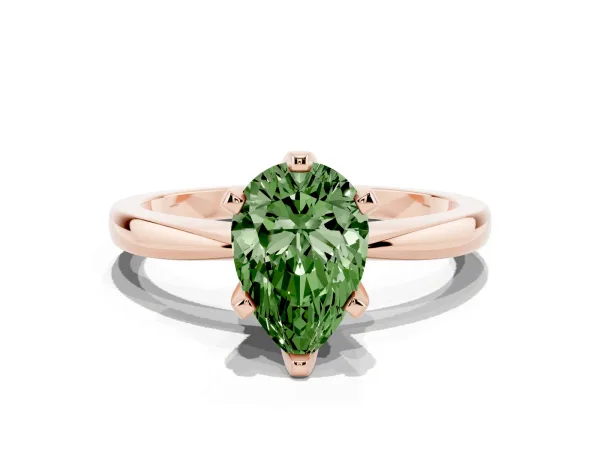Fancy Green Pear Cut Solitaire Engagement Ring with Six-Prong Setting and Tapered Band Rose gold