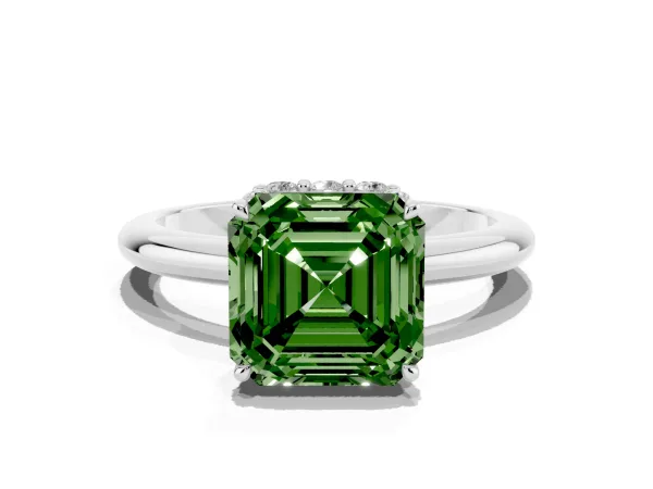 Fancy Green Asscher Cut Brilliant Solitaire Engagement Ring with Six-Prong Setting and Classic Band White gold