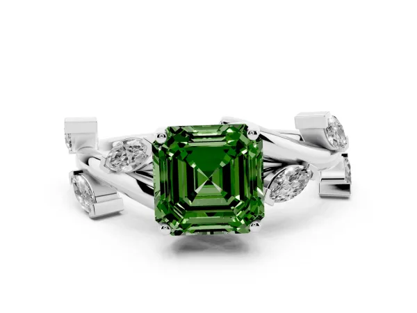 Fancy Green Asscher Cut Solitaire Twisted Band Marquise Accent Prong Setting Ring Platinum