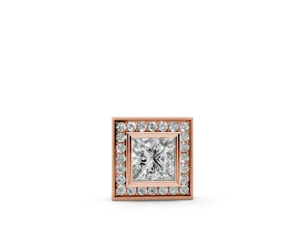 Princess Cut Halo Bezel Pendant Rose gold