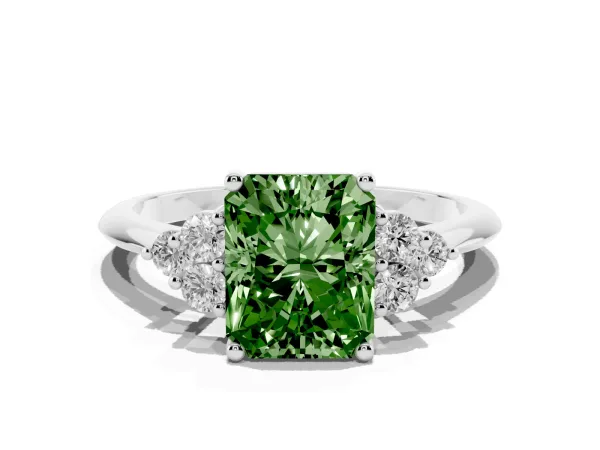 Fancy Green Radiant Cut Cut Diamond Cluster Ring with Solitaire Band and Four-Prong Setting Platinum