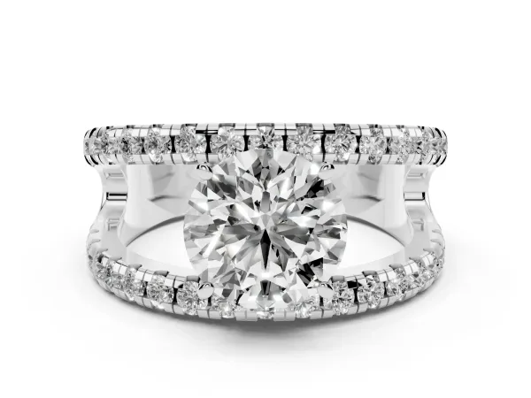 Round Cut Solitaire Split Shank Pave Diamond Ring Platinum