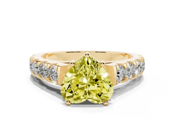 Fancy Yellow Heart Cut Cut Diamond Solitaire Ring with Micro Pave Band and Prong Setting Yellow gold